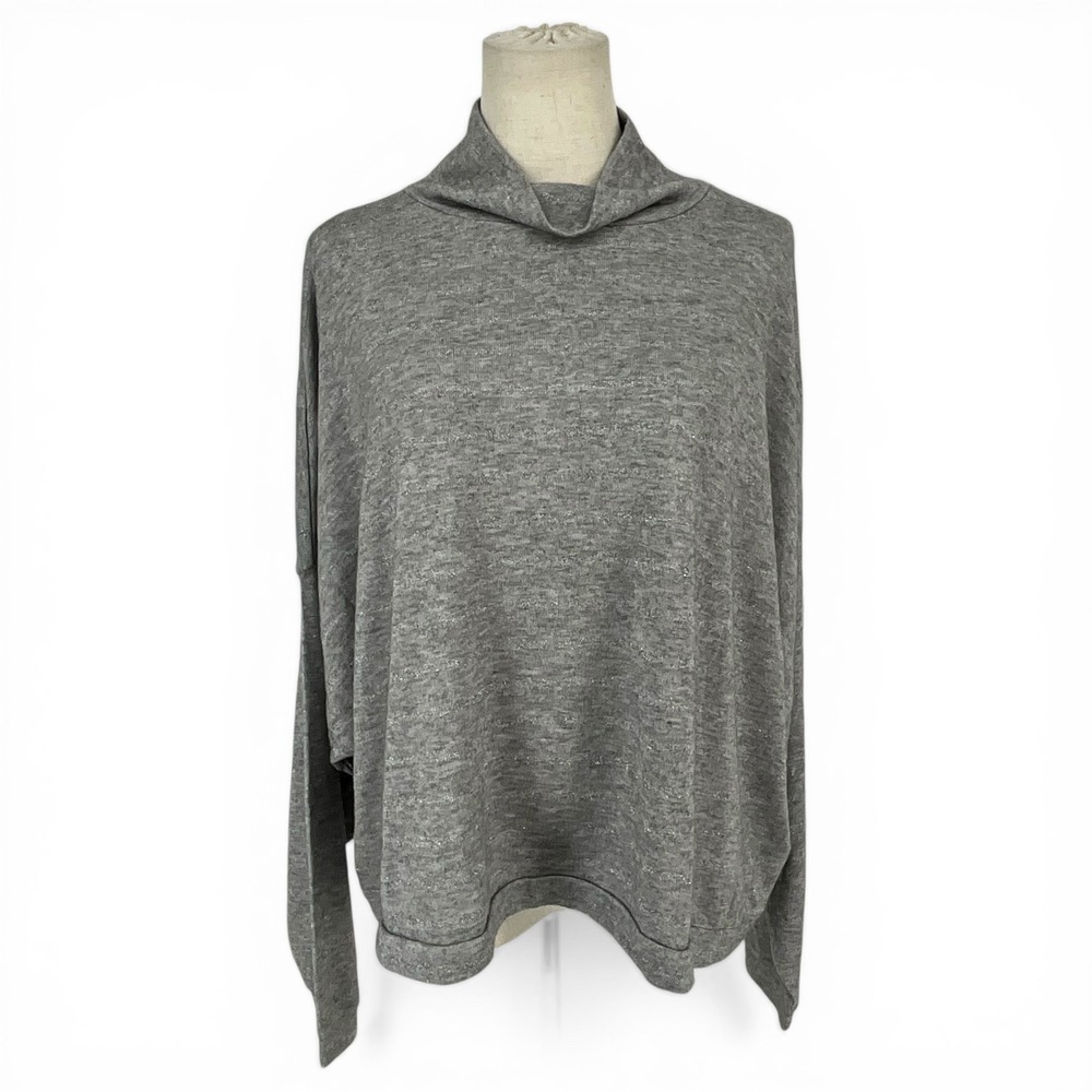 Lucky‎ Brand Womens XL Gray Metallic Knit Funnel Neck Oversized Dolman Sweater